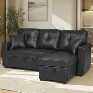 71" L-Shaped Pull-out Sofa Bed, Sectional Couch with Reversible Storage Chaise