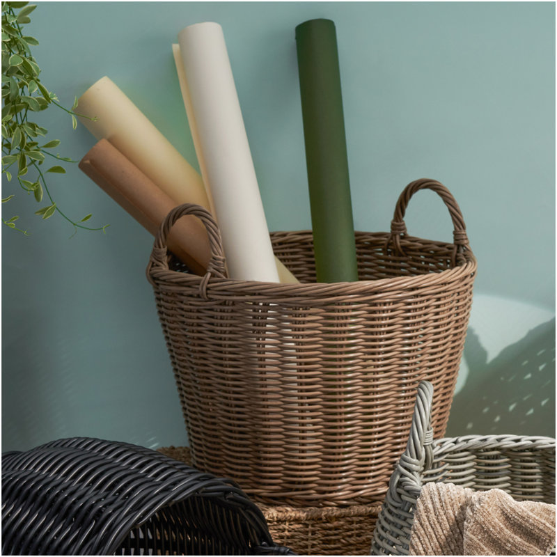 Joseph Round Cone Woven Resin Wicker Basket With Handles  - Chocolate Brown - For Clothes, Towels, Canvas, Toys, Magazine Storage And Home Decoration