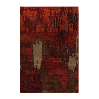 Tapis unique en laine noué à la main de 4 pi x 5 pi 1 po de couleur rouille / olive / menthe