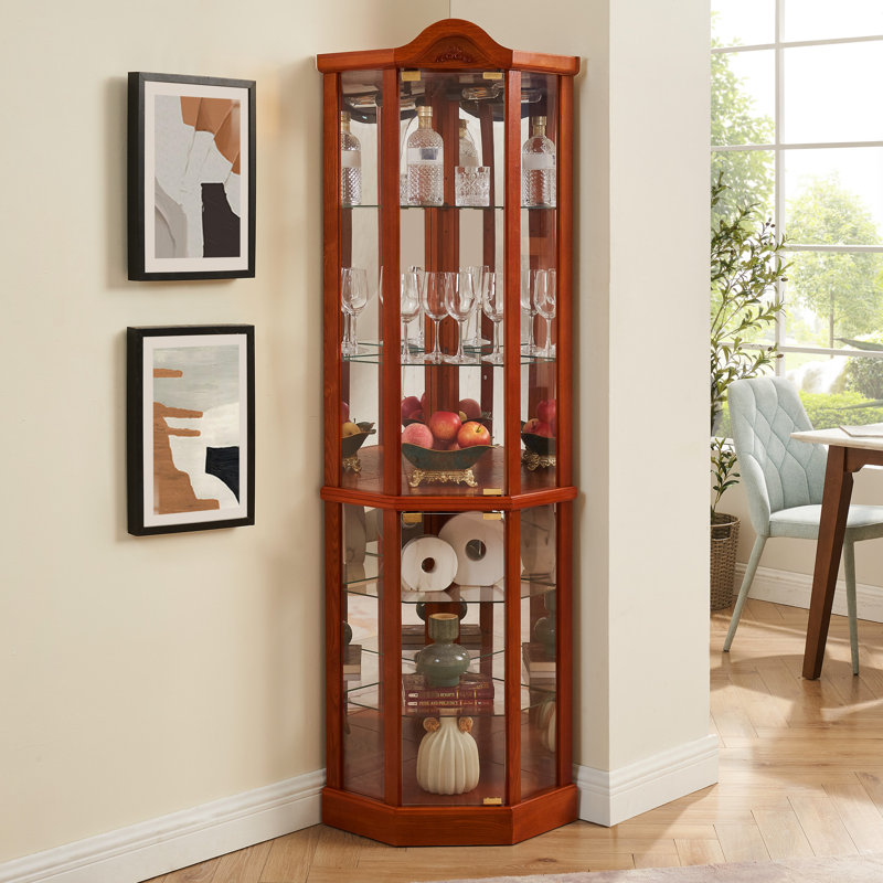 Armoire à finition chêne avec tablettes en verre et tablette réglable, Cerisier
