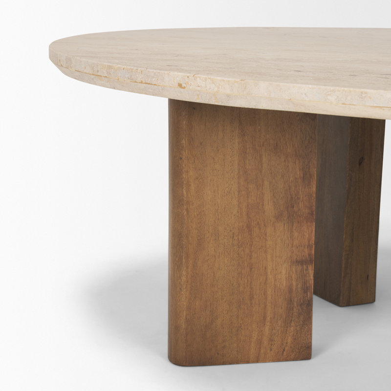 Table basse Rupani Travertine + Pied en bois de manguier