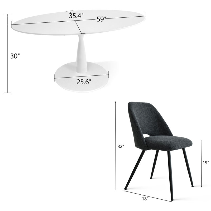 Chaena 5-Piece Oval Dining Table Sets, Black