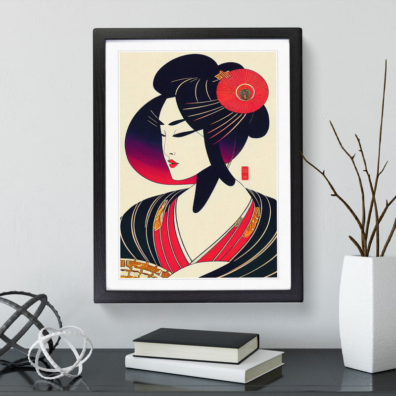 Decorated Geisha - Single Picture Frame Print, Black, 64cm H x 46cm W x 2cm D