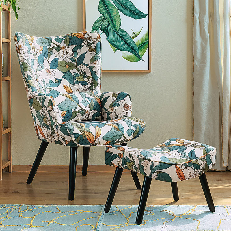 Kade Upholstered Armchair with Footstool, Green/White Floral