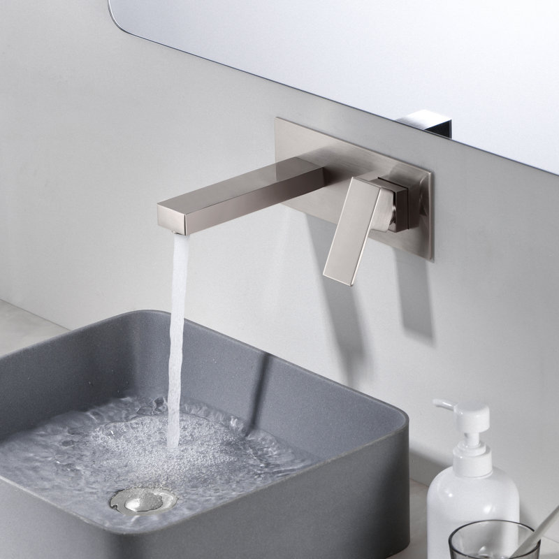 Robinet de lavabo de salle de bain, robinet de lavabo mural à un trou, Nickel