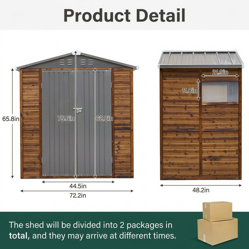 Remise pour outils de jardin en bois avec toit en métal, fenêtres et ventilation Decksplore P 4 pi x l 6 pi