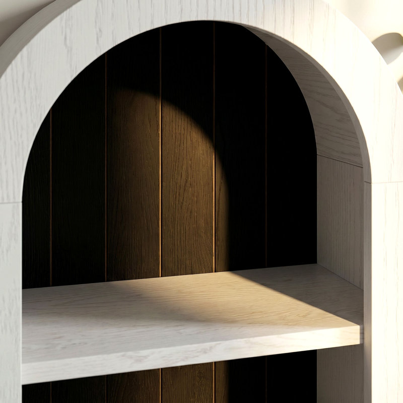71.1"H X 13.78 "W  5-Tier Arched Bookcase, Narrow Open Display Bookshelf  For Bedroom, Livingroom, Home Office, White/Black