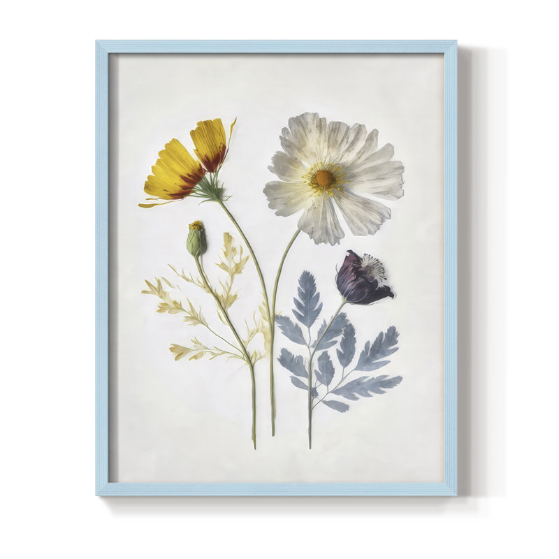 Pressed Flower Memories II, reproduction encadrée - bois massif, Bleu, H 21 po x l 17 po