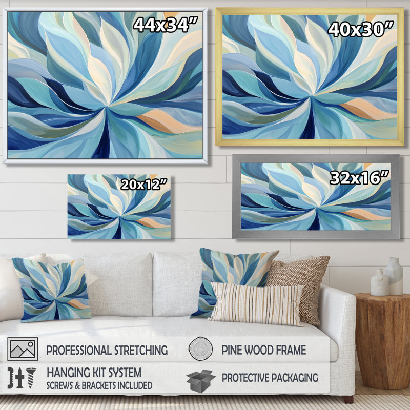 Impression sur toile, feuilles de sépia bleu délavées, Reproduction encadrée d'une seule photo sans pass, Noir
