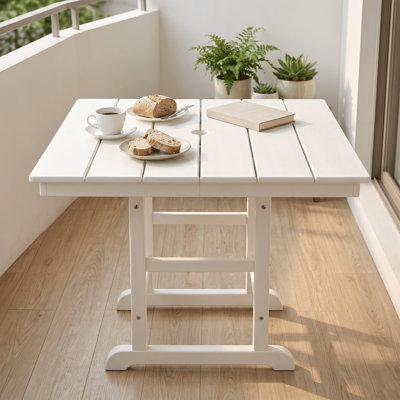 Table de salle à manger 1 pièce carrée en PEHD blanc avec plateau amovible à 2 panneaux, L 37,8 po x l 37,8 po x H 29,52 po, table d'extérieur toutes saisons