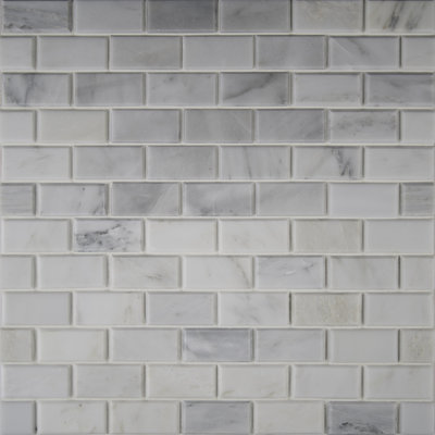 Iona Mist Subway 12 in. x 12 in. Polished Marble Mosaic Wall Tile