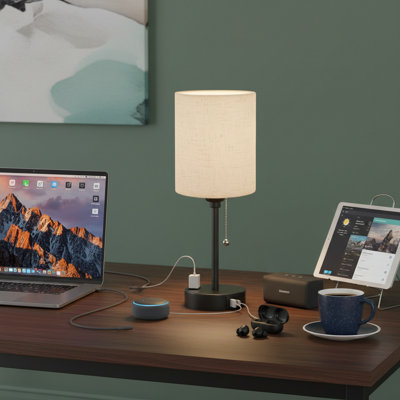 Black Metal Base Bedside Lamp Three Color Temperatures Bedroom Light USB Charging Zipper Switch Kids Eye Protection Lamp