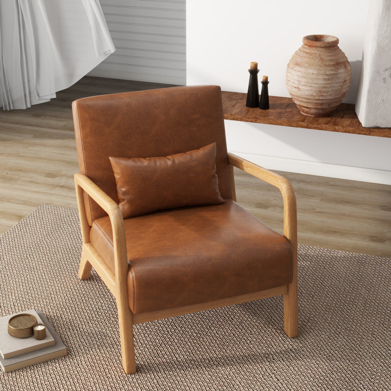 Fauteuil d'appoint Jyrin, Similicuir brun clair Chanton, Bois naturel