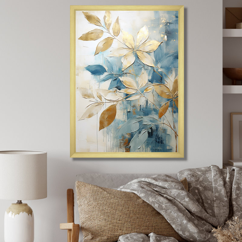 «Gold and Blue Abstract Botanical - Abstract Botanicals», reproduction sur toile, H 20 po x l 12 po x P 1 po