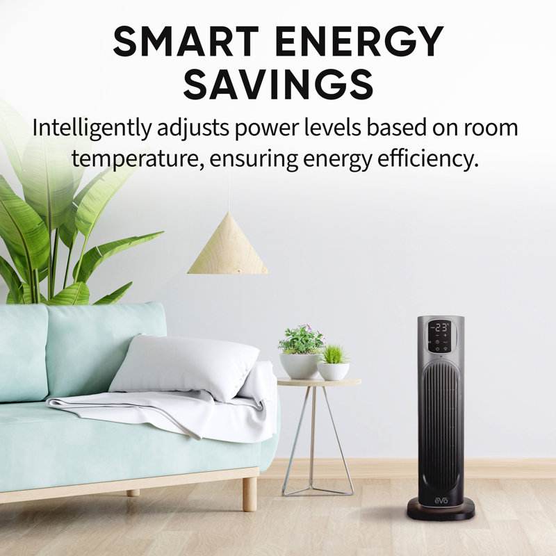 EVO Black Digital Tower Ceramic Heater with Thermostat
