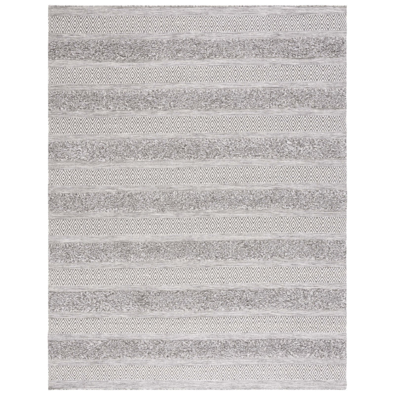 Vermont Hand Woven Wool/Cotton Geometric Rug in Brown/Ivory, Rectangle 8' x 10'