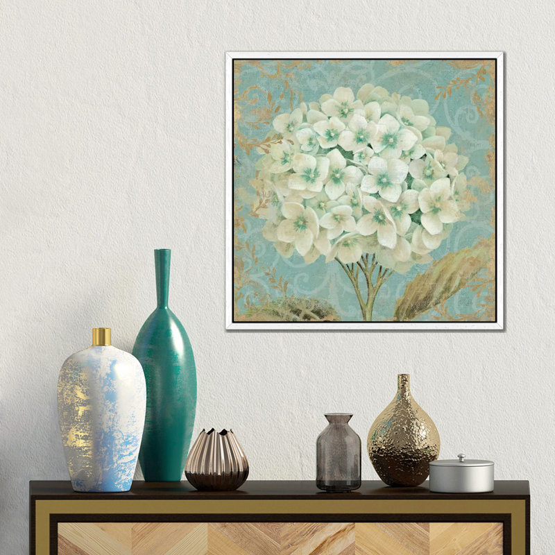 Hydrangea Square II by Wild Apple Portfolio - Print on Canvas, White Floater Framed, 93.98 cm H x 93.98 cm W x 1.91 cm D