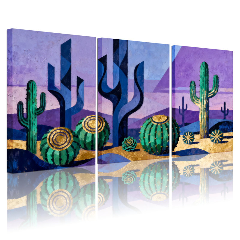Cactus du désert, impression de paysage de cactus, ensemble de 3 impressions sur toile, H 18 po x l 36 po