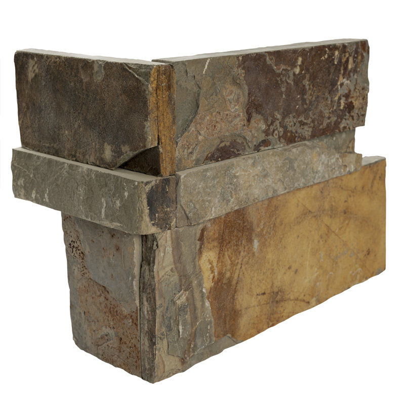 Stonecrest 9 in. x 18 in. Split Face Natural Stone Ledger Corner Wall Tile, Sierra Gold