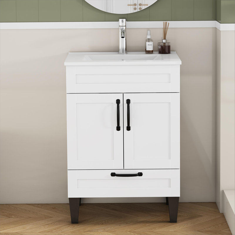 Meuble-lavabo avec lavabo, armoire de salle de bain avec 2 portes et 1 grand tiroir