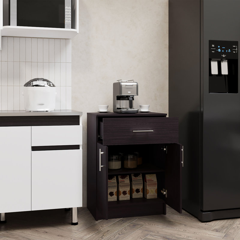 Armoire garde-manger à un tiroir, deux tablettes intérieures en wengé noir Mayorca