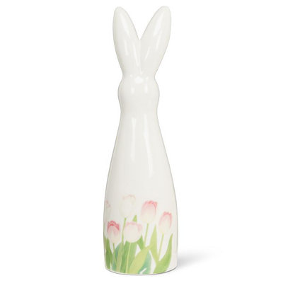 Large Tall Bunny With Tulips Figurine