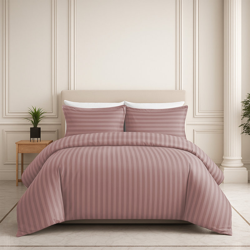 Microfiber Striped Duvet Cover Set with Pillowcases, Super King Duvet Cover Set + 2 Pillowcases, Peach