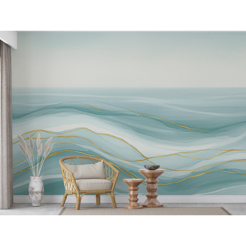 Papier peint aquarelle Ocean Wave, L 120 po x l 80 po, Peler et coller