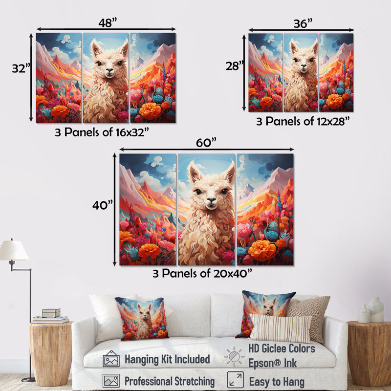 Enchanting Alpaca Valley - Alpaca, art mural, Toile tendue, H 32 po x l 48 po x P 1 po