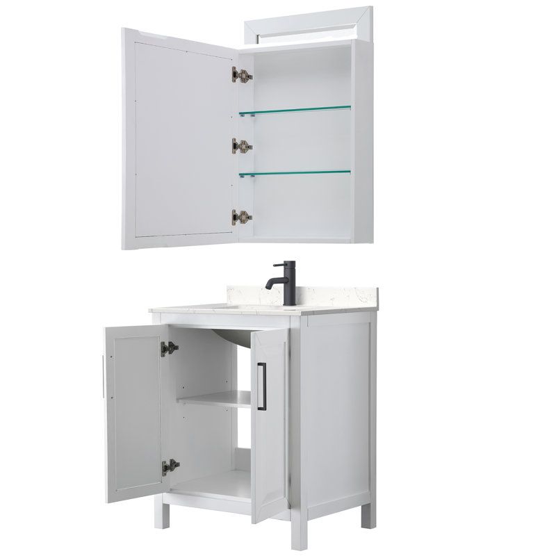 Daria 30'' W Single Vanity, White Cultured Marble, White, Matte Black