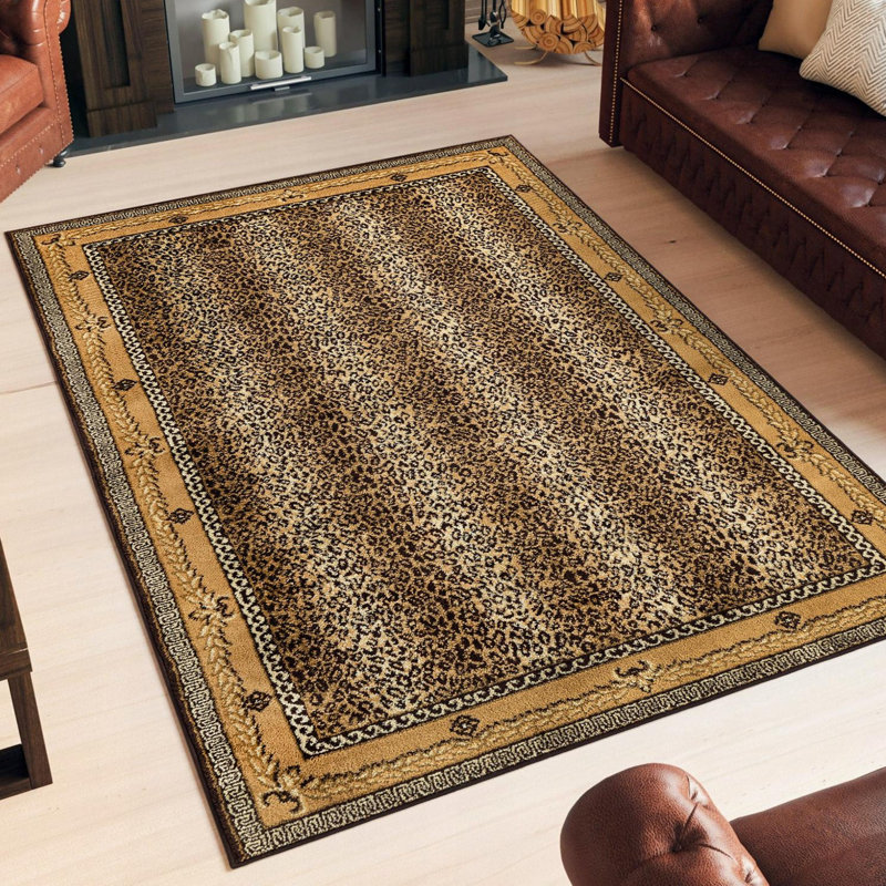 Tapis en polypropylène tissé à la machine imprimé animal en brun, Rectangle 10 pi x 14 pi 1 po