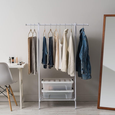 Simple And Functional Freestanding Metal Clothing Rack - Multi-Purpose Wardrobe Organizer With Abundant Storage, Easy Assembly, White