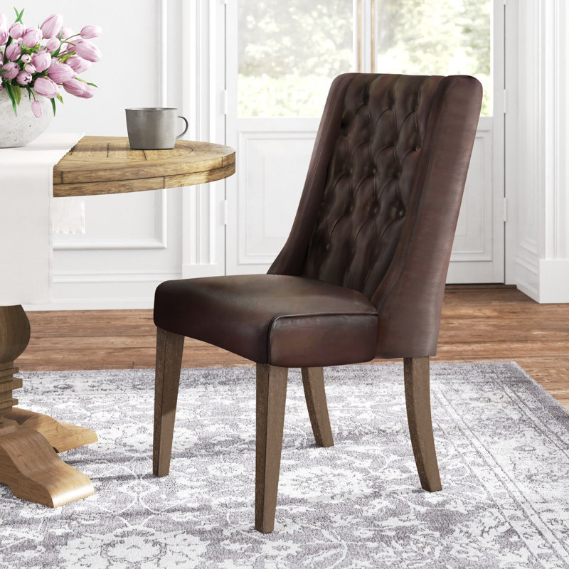 Dukinfield 20.5'' H Tufted Upholstered Side Chair, Dark Gray Linen, Natural