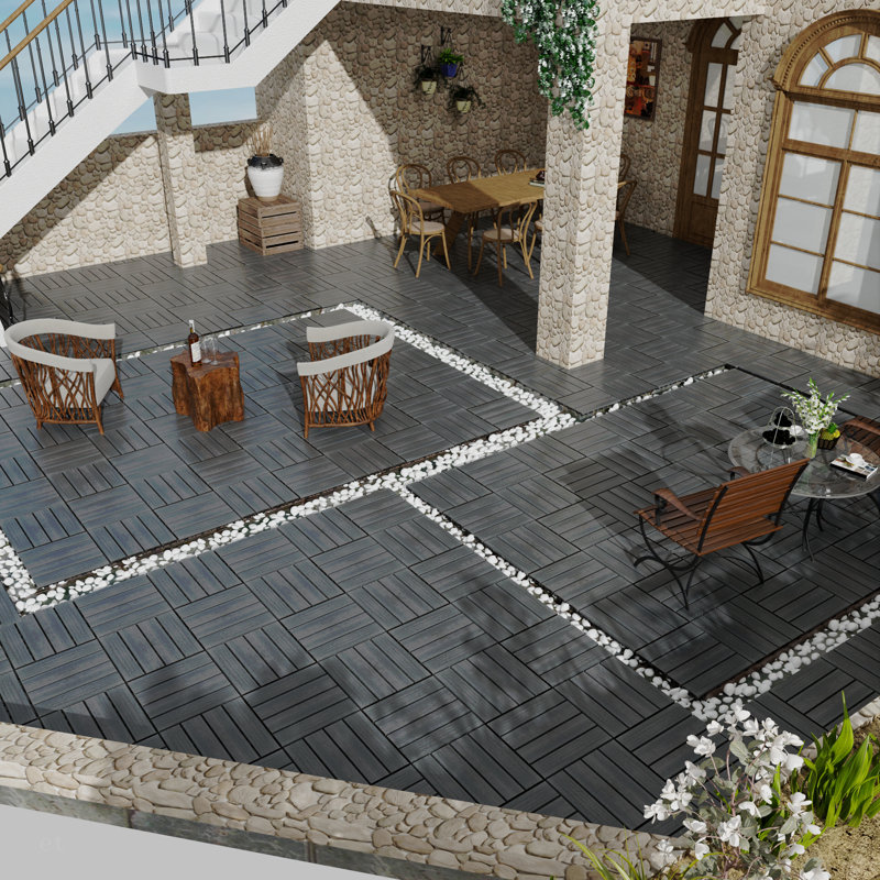 Paquet de tuiles de patio pour terrasse en bois et en plastique 22 WPC, Cendré