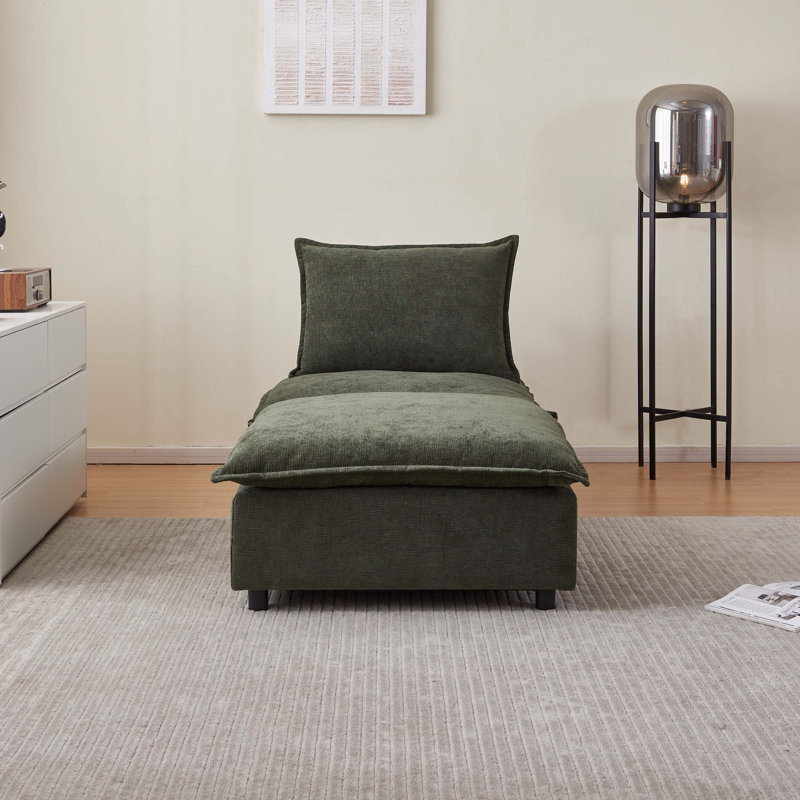 Fauteuil d'appoint sans accoudoirs avec repose-pieds, Chenille verte