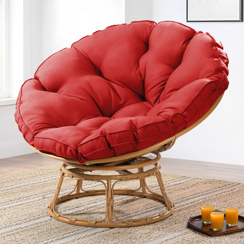 Borset Swivel Powder Coated Steel Outdoor Lounge Chair, Red, Yellow