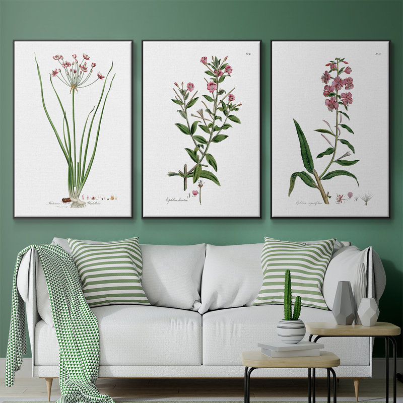 " Rose Botanical I " 3 - Pieces, H 40 po x l 90 po x P 2 po, Noir