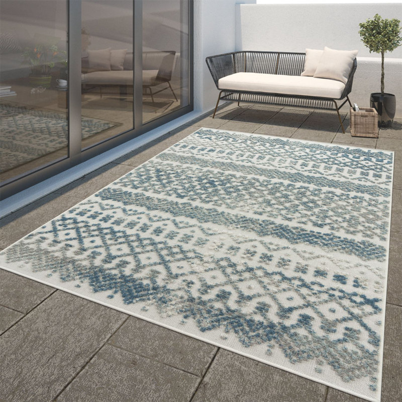 Tapis intérieur / extérieur motif treillis Marrakech avec effet haut / bas, Rectangle 5 pi 3 po x 7 pi 7 po