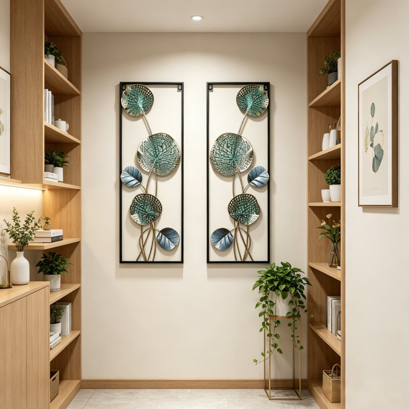 Ensemble de 2 décorations murales en métal feuille de lotus, 33 po de hauteur