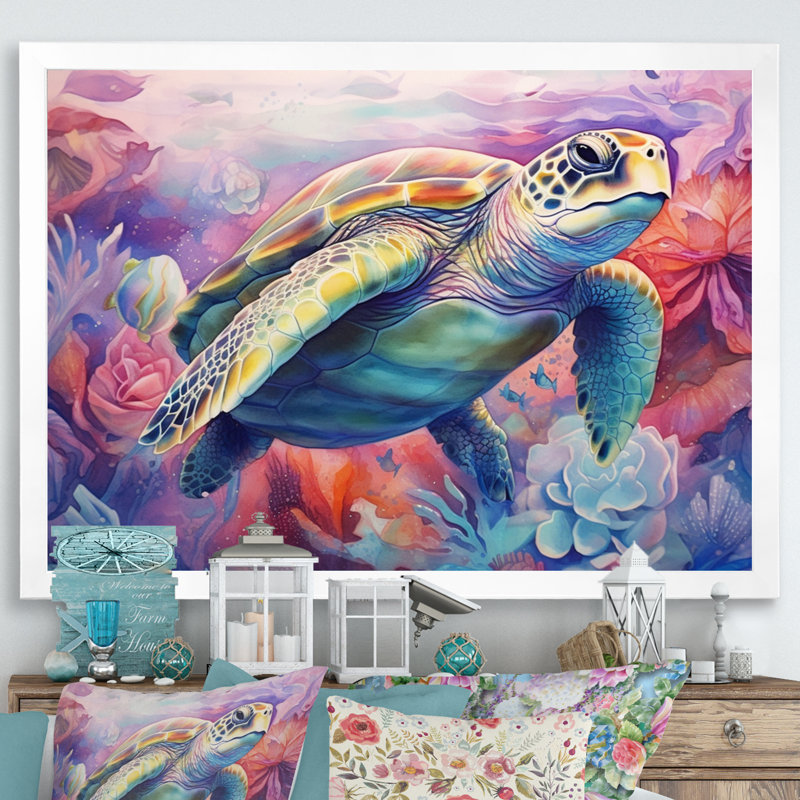 Tortue gracieuse - impressions sur toile d'animaux, H 16 po x l 32 po x P 1 po, Cadre simple blanc
