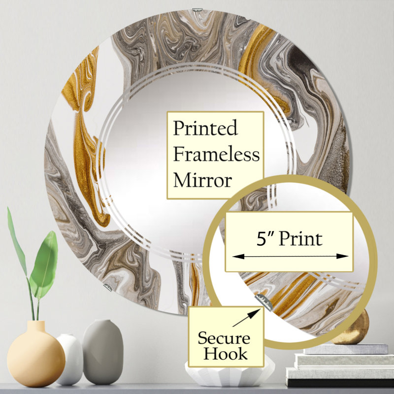 Miroir mural doré et gris vagues de marbre moderne, 24 po x 24 po