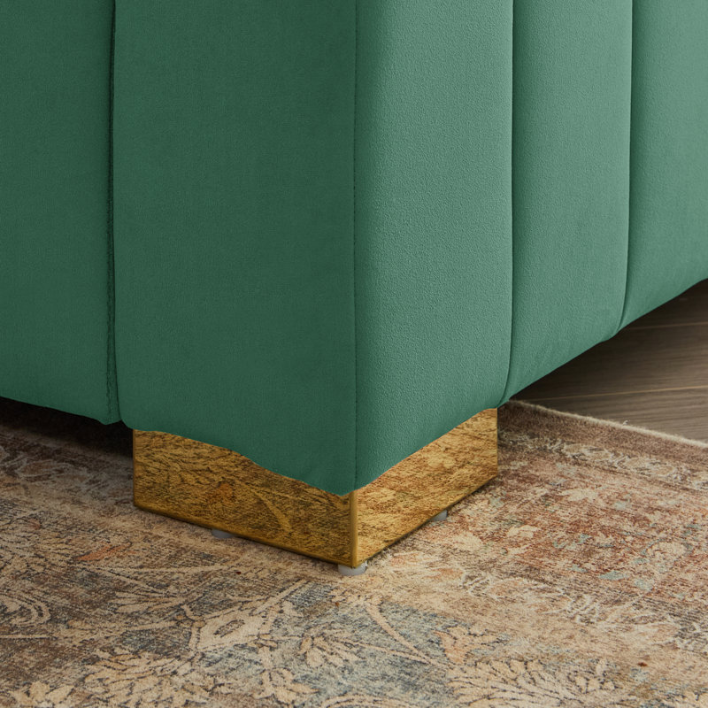 Canapé en velours de luxe 87 po avec 2 coussins Clifford, Doré, Vert