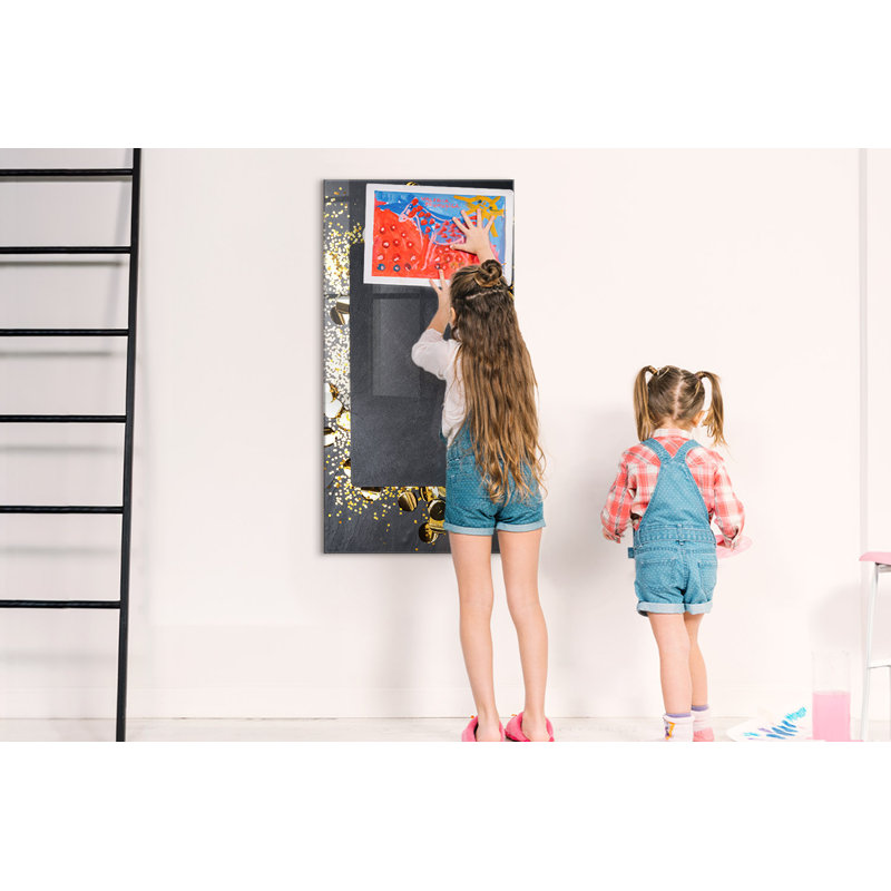 Magnetic Memo Board Whiteboard - 60 x 120 cm - With Marker and Magnets - Colorful powder, Multicolour/Golden Confetti