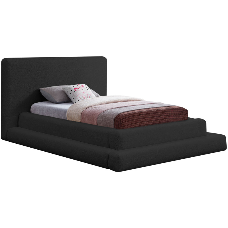 Lit tapissier Hoffarth, Simple, Tissu en teddy imitation Shearling noir