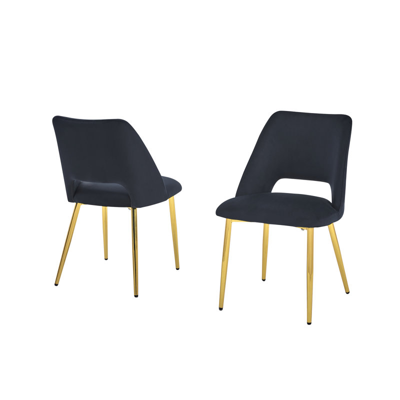 Ivylynn Upholstered Side Chairs with Gold Chrome, Black Velvet