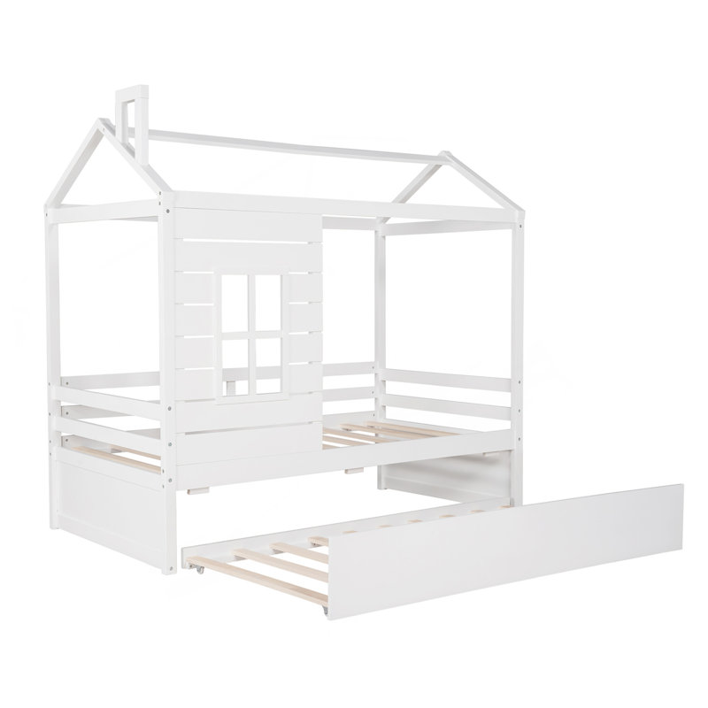 Lit simple en bois avec lit gigogne simple (blanc)