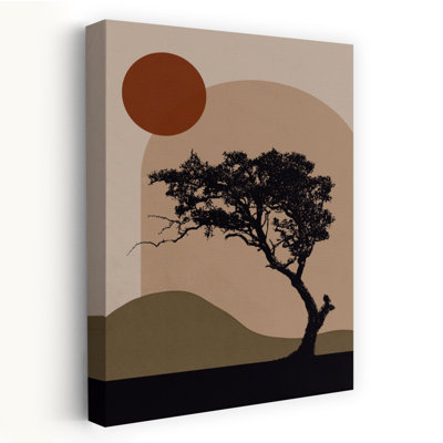 Arbre soleil du désert, paysage abstrait contemporain minimaliste, affiche murale nature