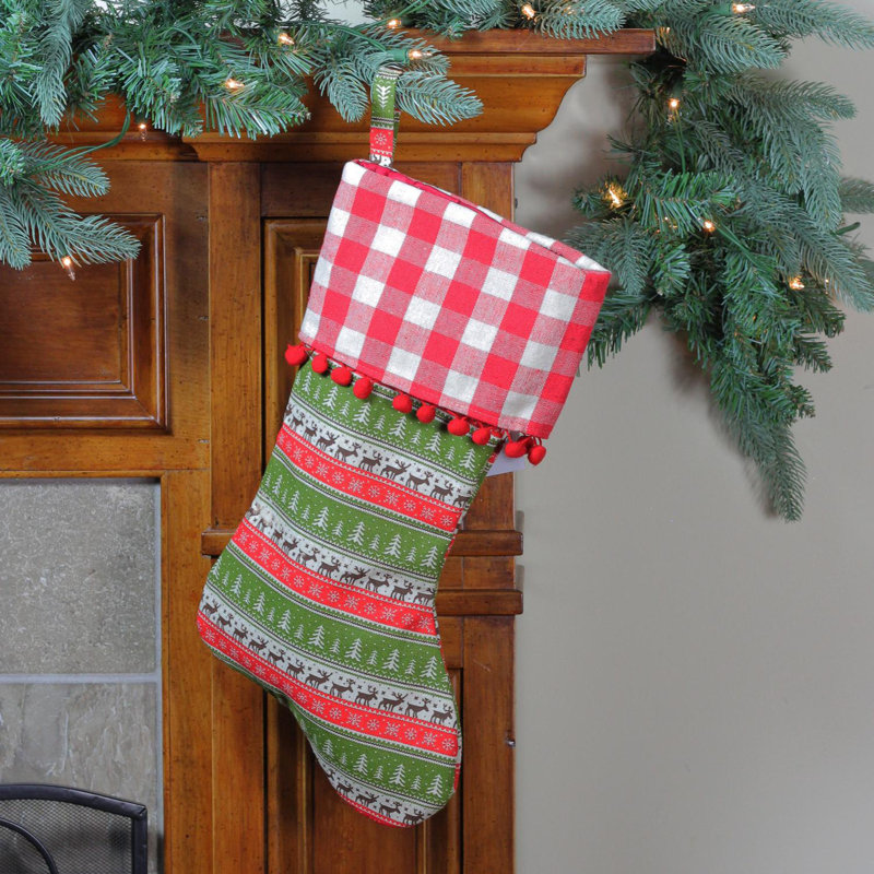 Chaussette de Noël 19 po rouge et vert rustique