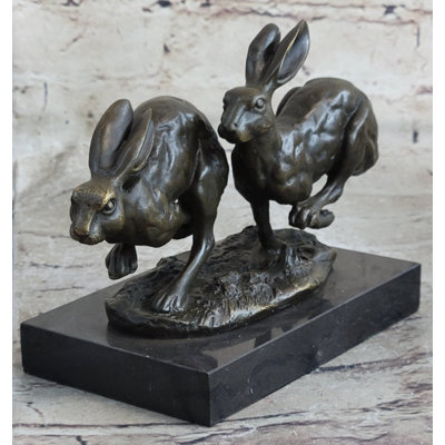 Norlanwell Art Deco Hares Imitative Rabbit Bronze Sculpture Easter Bunny Marble Figurine Decoration