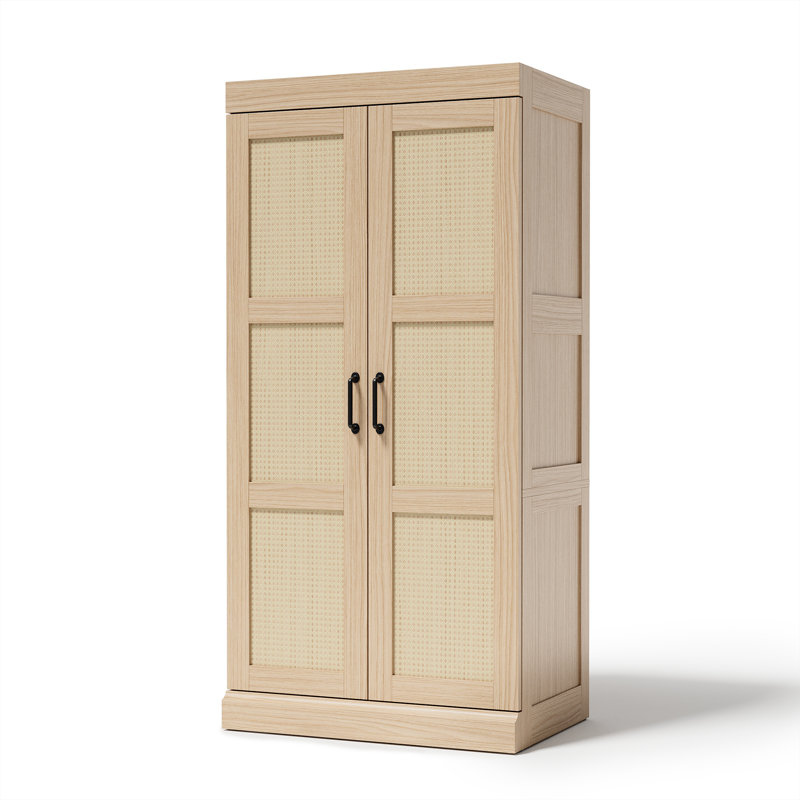 Garde-robe de 65 po de hauteur avec 2 portes en rotin et 5 tablettes de rangement réglables